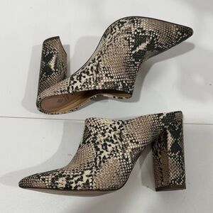 Call It Spring Women's Black and Cream Snake Print Mules